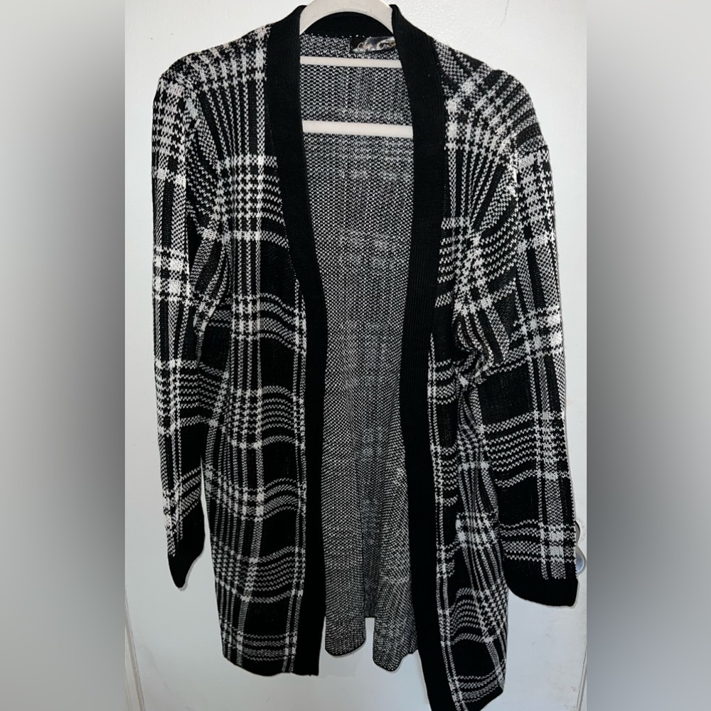 Black and white long cardigan